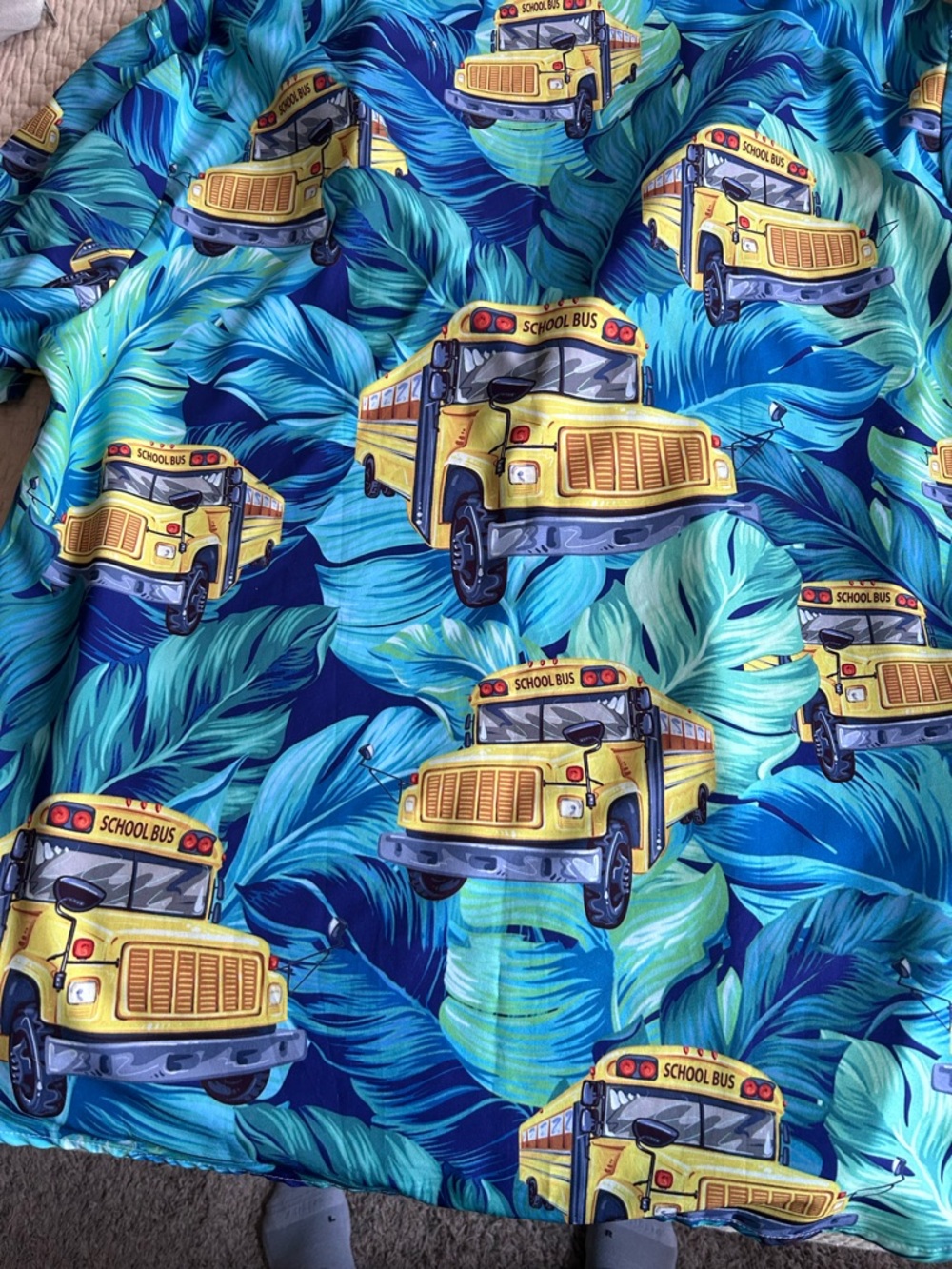Yellow School BUS DRIVER Print Blue Tropical